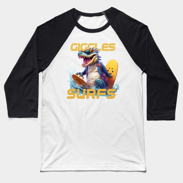 Aquatic Glide Waves Surfing Tee "Giggle Surfs" Baseball T-Shirt by cusptees